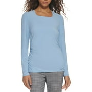 Womens Ruched Square Neck Pullover Top